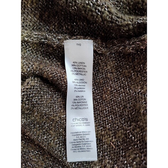 Women's Chico's Cowl Neck Shimmer Three Quarter Sleeve Sweater Small Olive Green - Picture 7 of 7